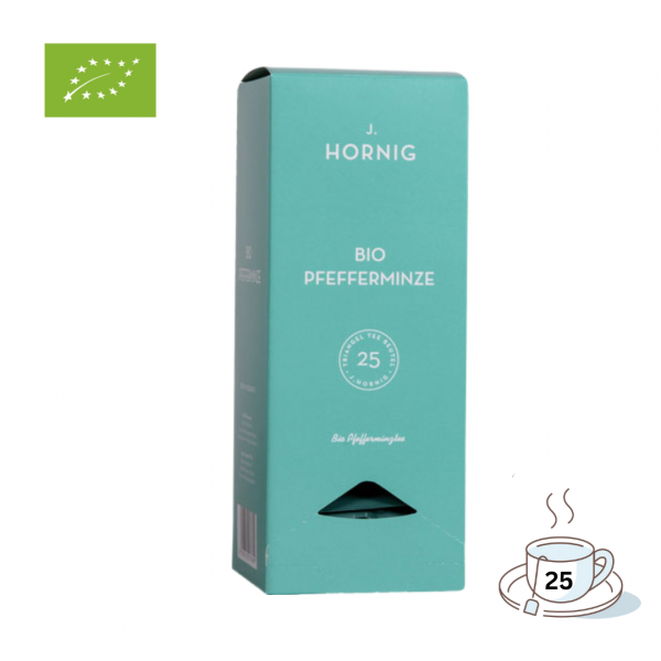 J. Hornig Bio Pfefferminze Kräutertee, 25 Pyramidenbeutel im Kuvert, 25 Teebeutel